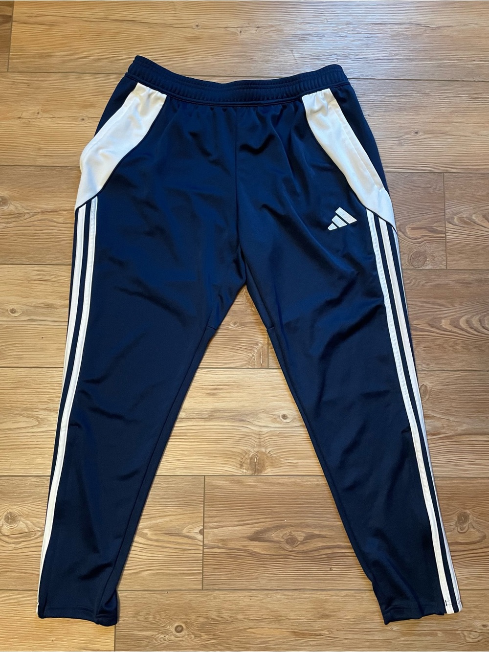 adidas Navy and White Jogger Sweatpants with Side Stripes ankle zippers